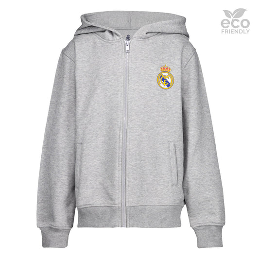 Sudadera Capucha Cremallera Niños ECO Essentials Real Madrid Escudo Gris
