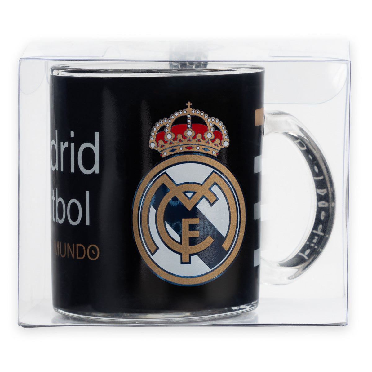 Taza Vidrio Negra Real Madrid