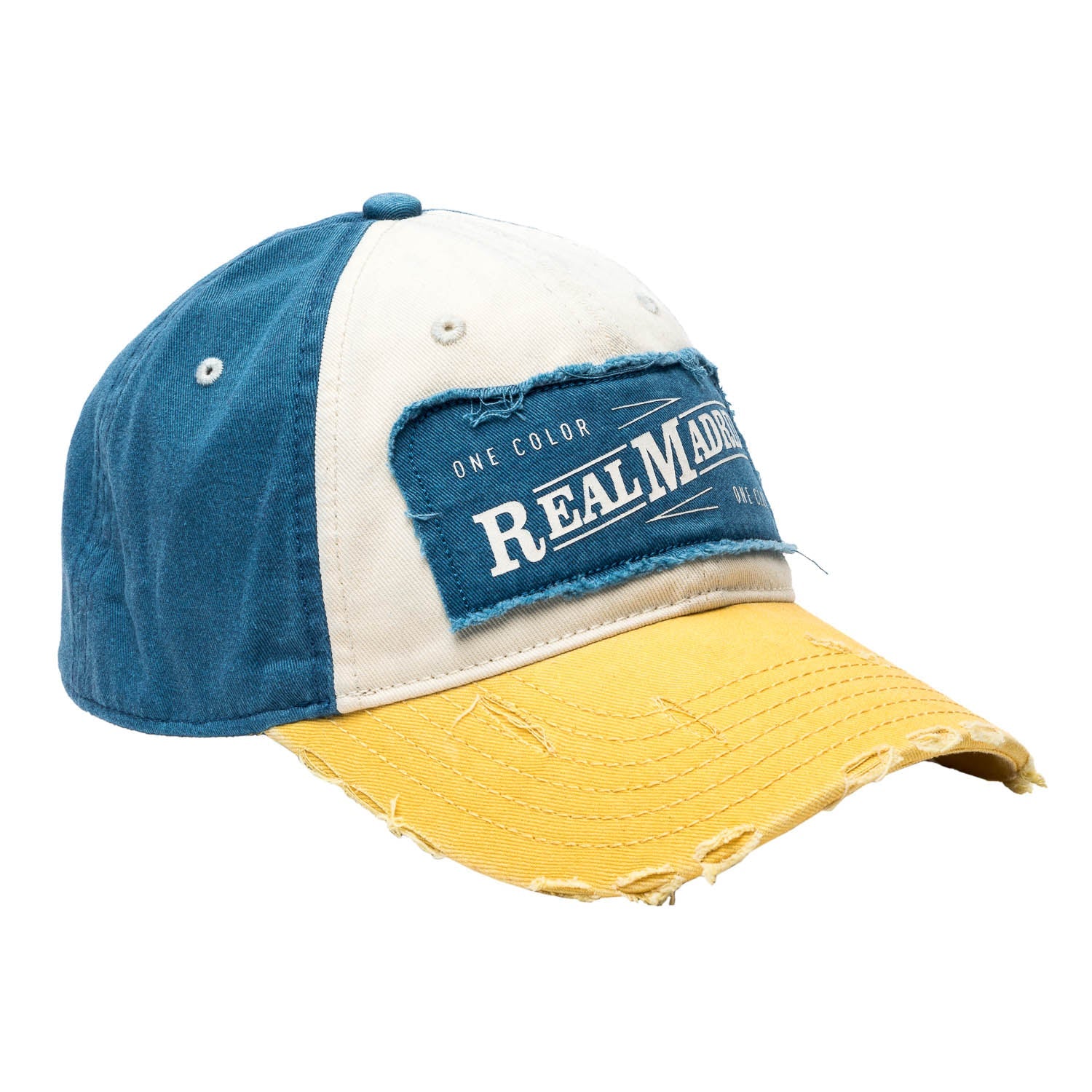 Gorra Desgastada Texto Cuadrado Blanco/Amarillo