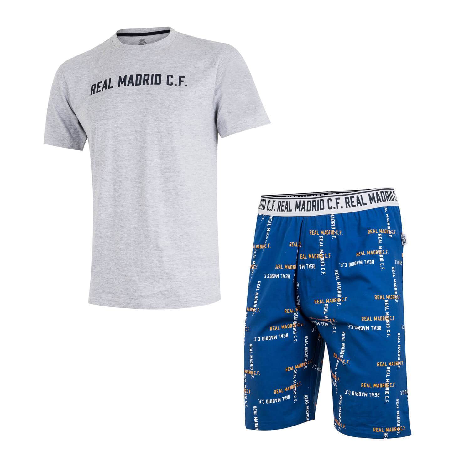 Pijama Corto Hombre Texto Azul/Gris
