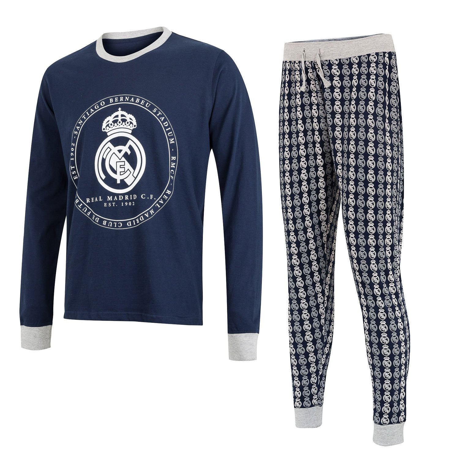 Pijama Largo Hombre Escudo Azul Marino/Gris