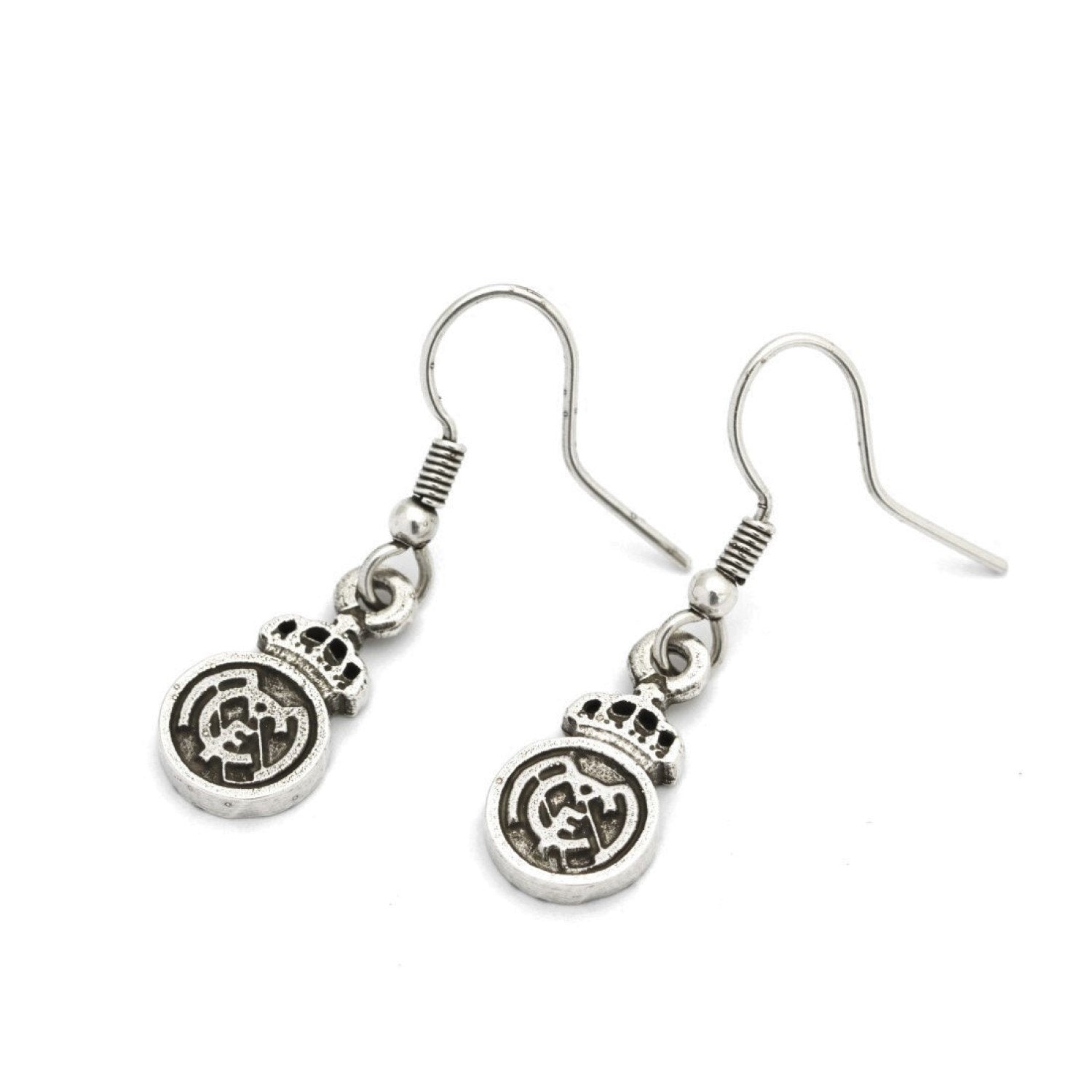 Pendientes Colgantes Plata Oxido Escudo Pequeño Real Madrid