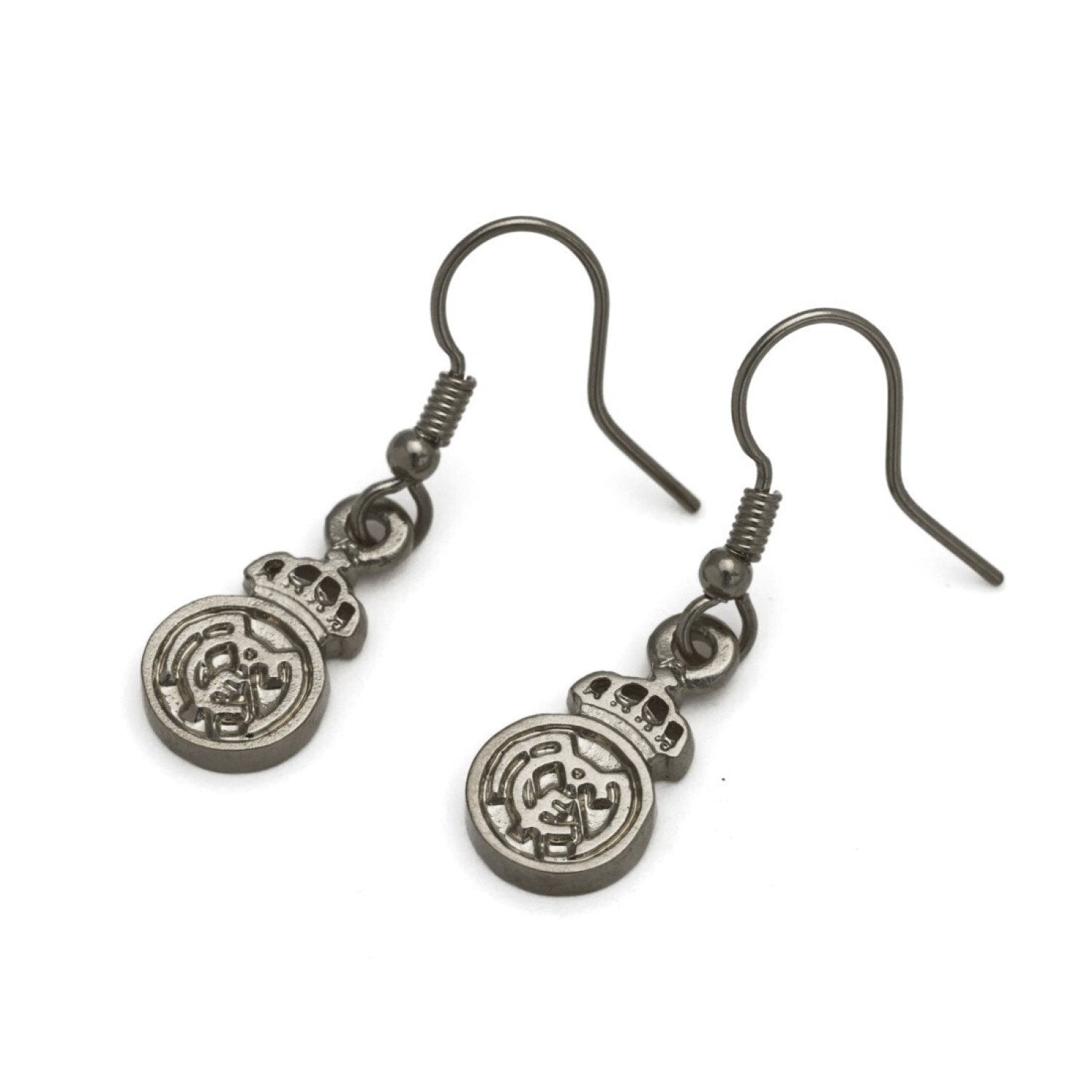 Pendientes Colgantes Rutenio Escudo Pequeño Real Madrid