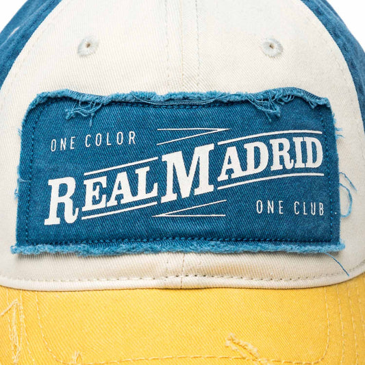 Gorra Desgastada Niños Texto Cuadrado Blanco/Amarillo