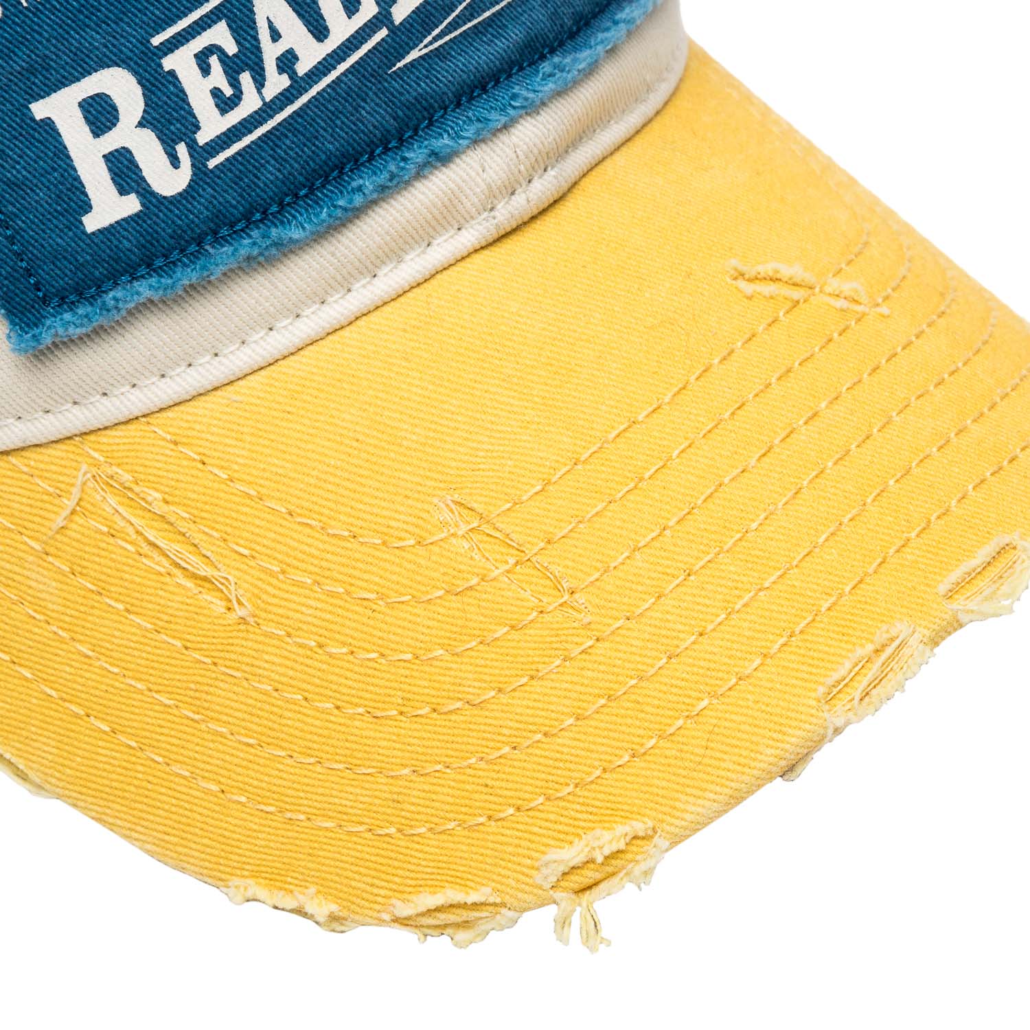 Gorra Desgastada Niños Texto Cuadrado Blanco/Amarillo