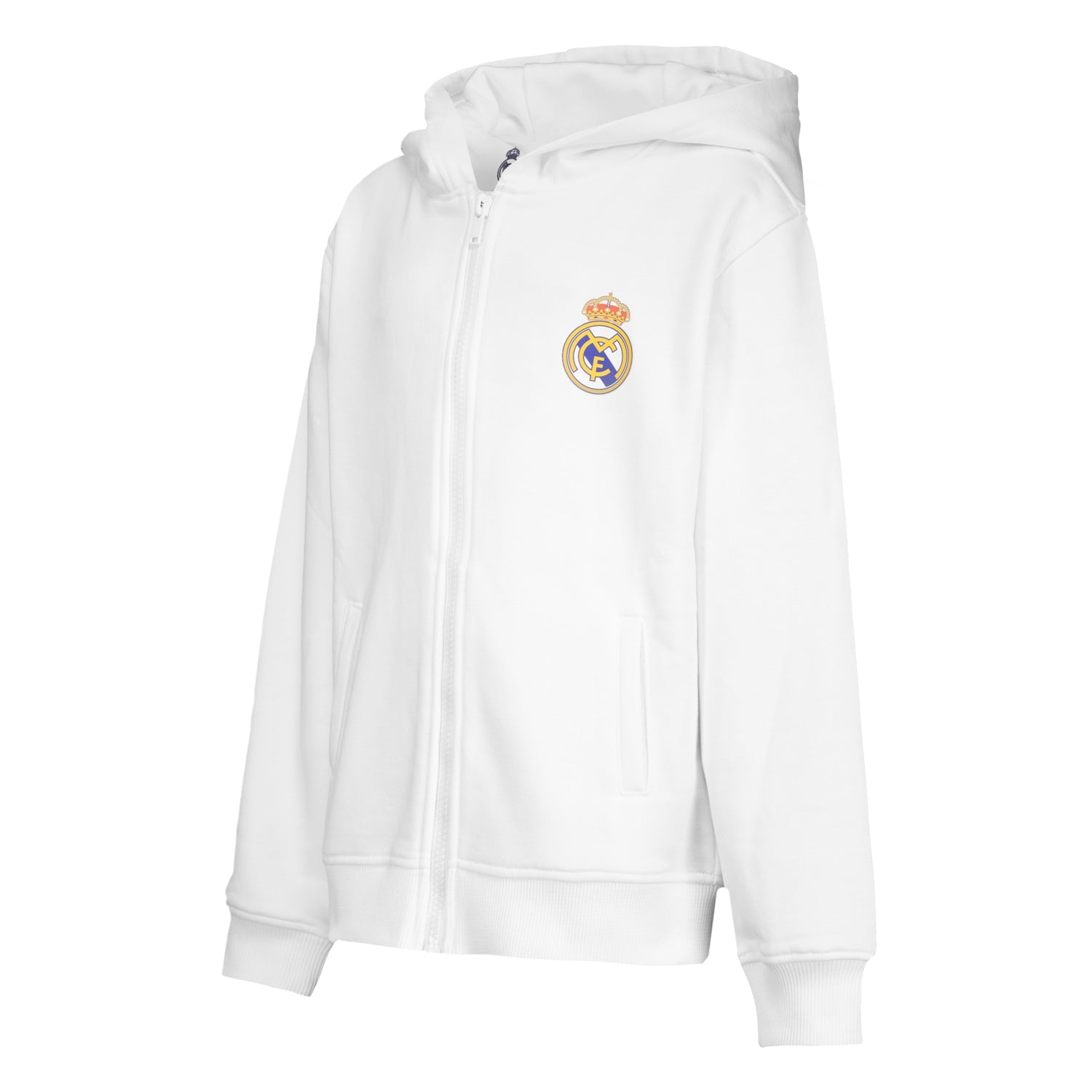 Sudadera Capucha Cremallera Niños ECO Essentials Real Madrid Escudo Blanca