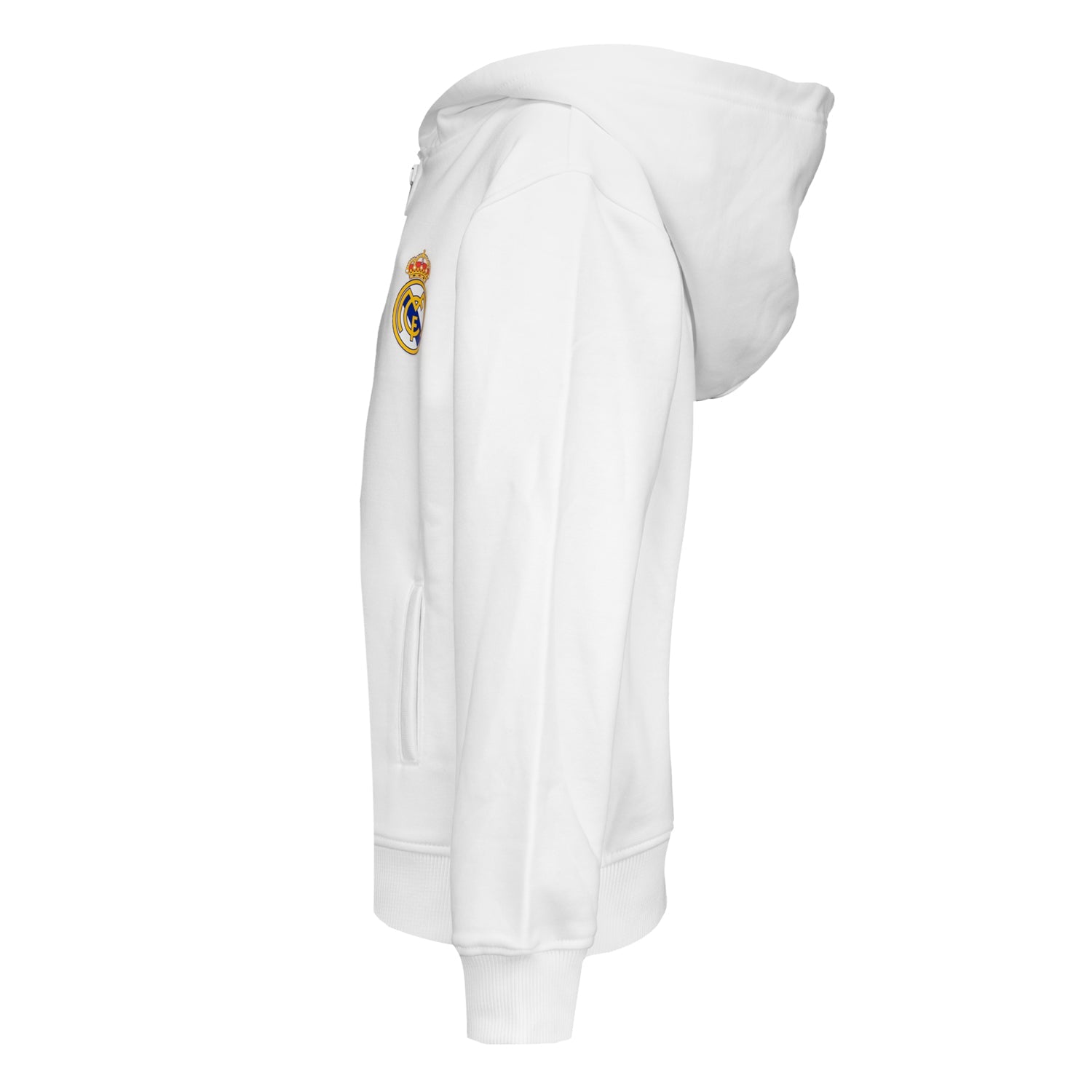 Sudadera Capucha Cremallera Niños ECO Essentials Real Madrid Escudo Blanca
