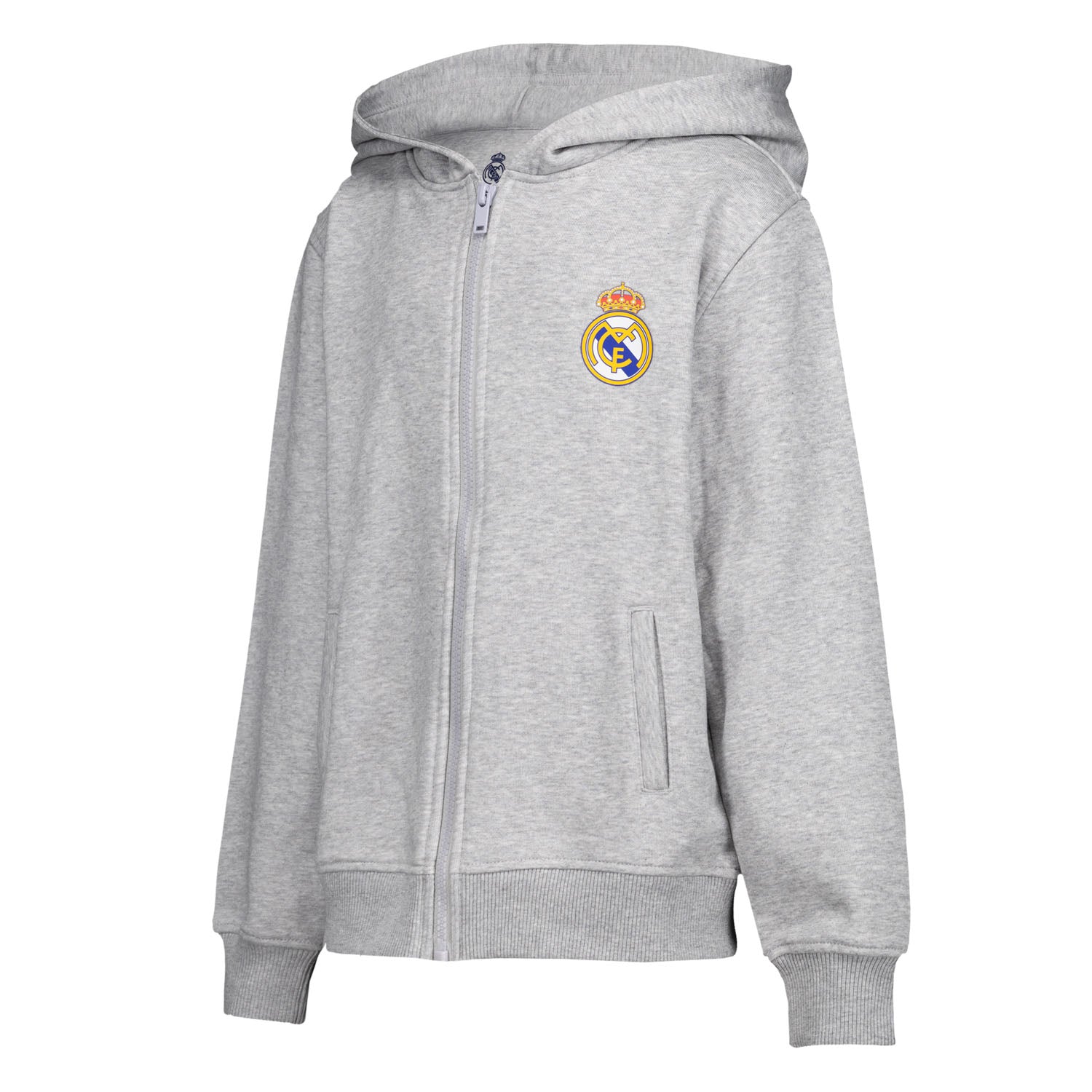 Sudadera Capucha Cremallera Niños ECO Essentials Real Madrid Escudo Gris