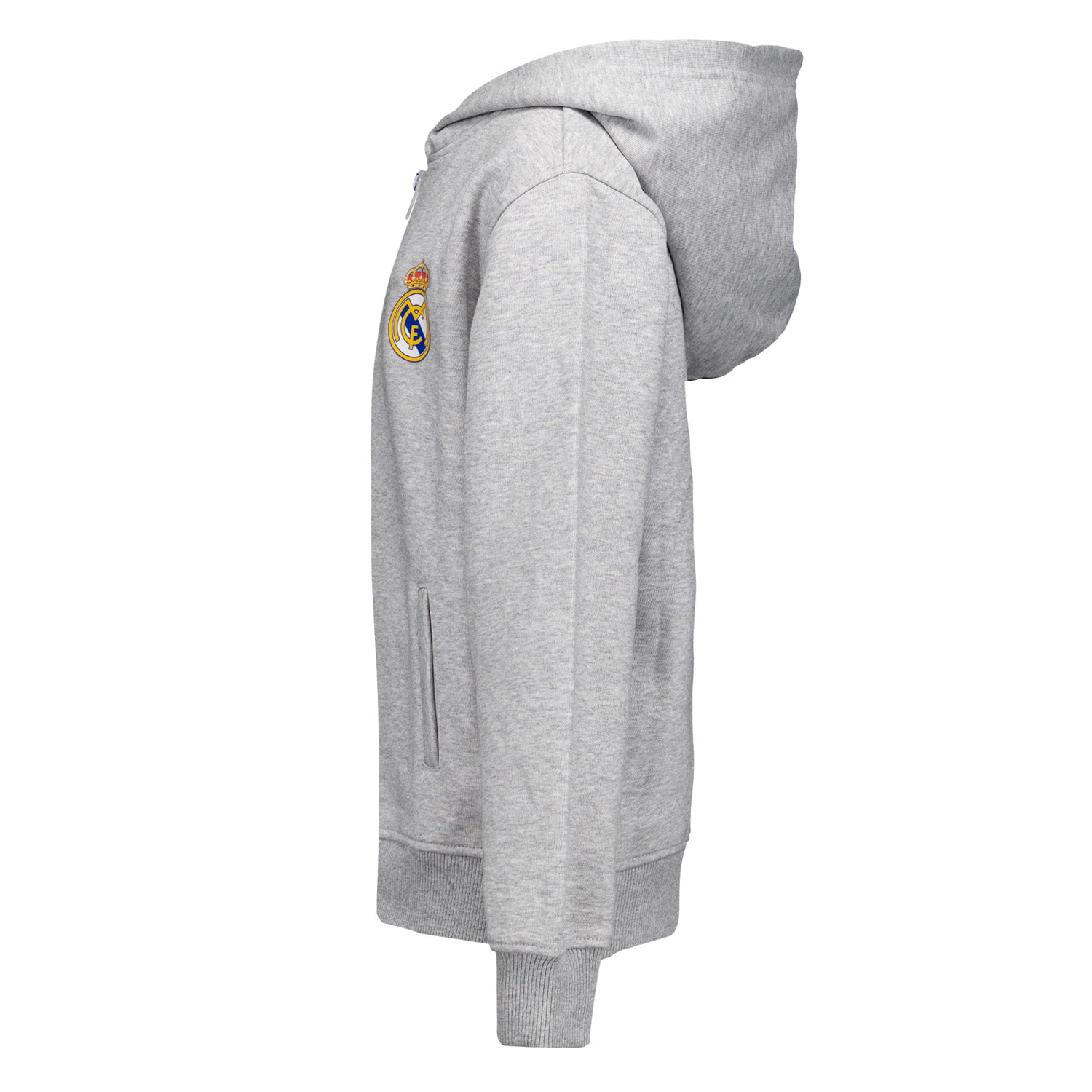 Sudadera Capucha Cremallera Niños ECO Essentials Real Madrid Escudo Gris