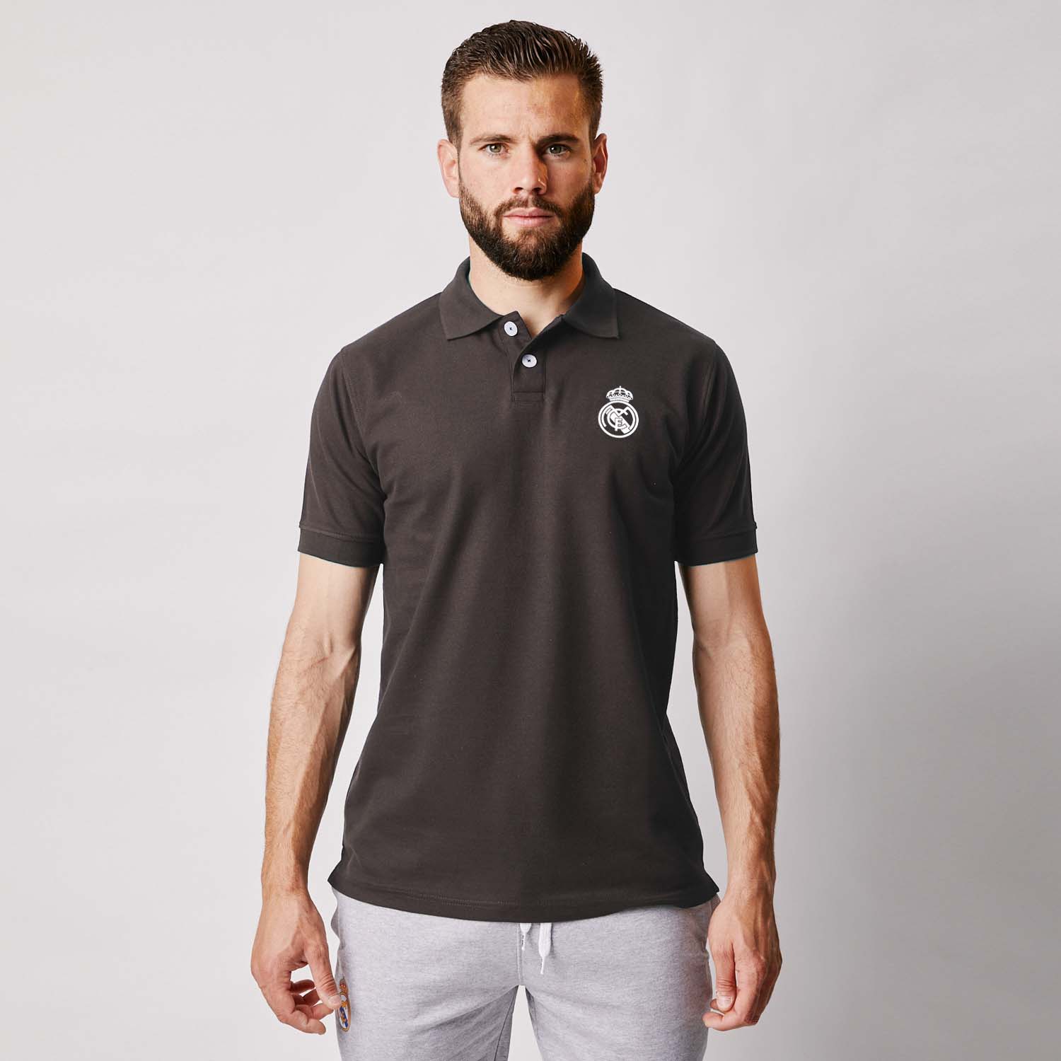 Polo Gris Oscuro Hombre Escudo Monocolor Essentials